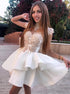 A Line High Neck White Satin Prom Dress with Appliques LBQ0232