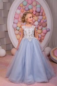 Scoop Tulle Lace Up Flower Girl Dresses With Applique Floor Length