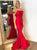 Chic Mermaid Red Satin Off the Shoulder Prom Dress