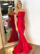 Chic Mermaid Red Satin Off the Shoulder Prom Dress