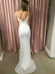 Dramatic Sleeveless  Zipper Up White Sheath Spahgetti Straps Sweep Train Sequined Evening Prom Dress 