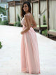 A Line Sleeveless Pink Chiffon Prom Dresses with Criss Cross