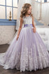 Scoop Ball Gown Tulle With Applique And Bow Knot Flower Girl Dresses LBQF0015