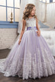 2019 Flower Girl Dresses Scoop Ball Gown Tulle With Applique And Bow Knot
