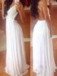 A Line Sleeveless White Chiffon and Lace Prom Dresses with Floor Length