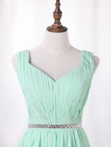 A Line Ruffles and Beadings Chiffon Sweep Train Bridesmaid Dresses LBQB0013