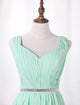 A Line Ruffles and Beadings Chiffon Sweep Train Bridesmaid Dresses LBQB0013