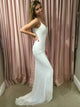 Glamorous Sleeveless White Sheath Spahgetti Straps Sweep Train Sequined Evening Prom Dress 