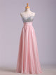 Scoop Floor Length Chiffon Rhinestones Pink Prom Dresses