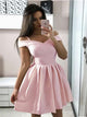  A Line Pink Satin Off the Shoulder Homecoming Dresses