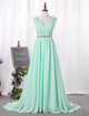 A Line Ruffles and Beadings Chiffon Sweep Train Bridesmaid Dresses 
