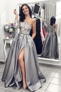 Luxurious Lace Prom Dress With One Long Sleeve Side Slit MOS09