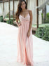 A Line V Neck Chiffon Prom Dresses with Lace Top LBQ0262