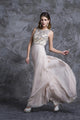Champagne Beaded Scoop Sweep Sleeveless Chiffon Prom Dresses