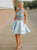 Elegant Blue Two Piece Halter Criss Cross Satin Homecoming Dress with Beading