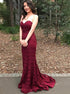 Burgundy Sweetheart Mermaid Lace Prom Dress MOS27