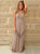 A Line Spaghetti Straps Gray Polyester Floor Length Prom Dresses with Lace