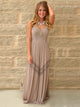 A Line Spaghetti Straps Gray Polyester Floor Length Prom Dresses with Lace