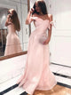Pink A Line Off the Shoulder Satin Prom Dresses