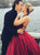 Open Back Dark Red Tulle Prom Dresses with Beadings