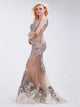 Mermaid Scoop Tulle Appliques Champagne Prom Dresses with Sweep Train