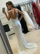 Sexy White Sheath V Neck Backless  Sweep Train Sequined Evening Prom Dress
