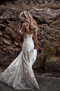  Off the Shoulder Mermaid Lace Sweetheart Applique Wedding Dress