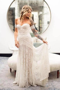 Romantic Off the Shoulder Mermaid Lace Up Sweetheart Wedding Dress