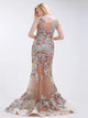 Mermaid Scoop Tulle Appliques Prom Dresses with Sweep Train