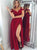 Burgundy Off The Shoulder Front Split Chiffon Floor Length Prom Dresses