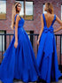 A Line Backless Royal Blue Prom Dress with Bowknot Pleats LBQ0263