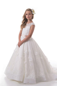 A Line Scoop Applique And Beads Organza Flower Girl Dresses 