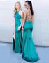 Turquoise Mermaid  Jewel Sleeveless Prom Dress with Split LBQ0044