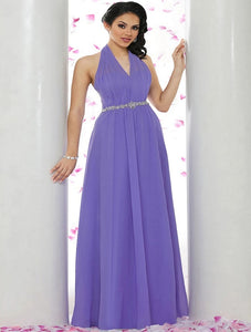 A Line Open Back Halter Ruffles And Beads Chiffon Bridesmaid Dresses LBQB0014