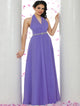A Line Open Back Halter Ruffles And Beads Chiffon Bridesmaid Dresses LBQB0014