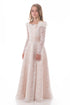 Lace A Line Bateau Long Sleeves With Beads Flower Girl Dresses LBQF0017