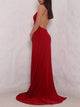 Red Spaghetti Straps Open Back Prom Dresses with Slit LBQ0118