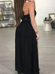 A Line Black Tulle Prom Dresses With Appliques and Slit