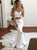 Two Piece Satin Mermaid Sweetheart Sweep Train Ivory Prom Dress with Split