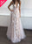 A Line Deep V Neck Floor Length Sleeveless Tulle Prom Dresses