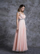 A Line Scoop Floor Length Chiffon Pink Prom Dress with Rhinestones