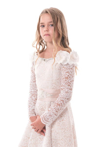 Chic Lace A Line Bateau Long Sleeves With Beads Flower Girl Dresses 