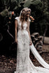 Sheath Lace V Neck Cap Sleeve Wedding Dress LBQW0006
