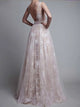 A Line Deep V Neck Floor Length Sleeveless Lace Tulle Prom Dresses