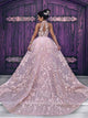 A Line Open Back Pink Organza Prom Dresses with Appliques