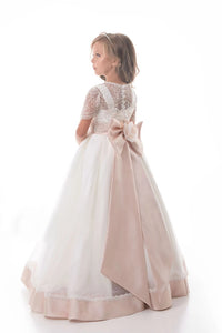 A Line Scoop Tulle Beaded Appliqued Flower Girl Dresses LBQF0008