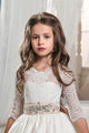 Scoop Appliques and Beadings Satin Half Sleeves Floor Length Flower Girl Dresses