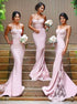 Pink Spaghetti Straps Mermaid Sweep Train Bridesmaid Dress LBQB0016