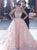 High Neck Open Back Pink Organza Prom Dresses with Appliques