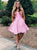 Pleats Pink Satin Appliques Homecoming Prom Dresses with Pockets